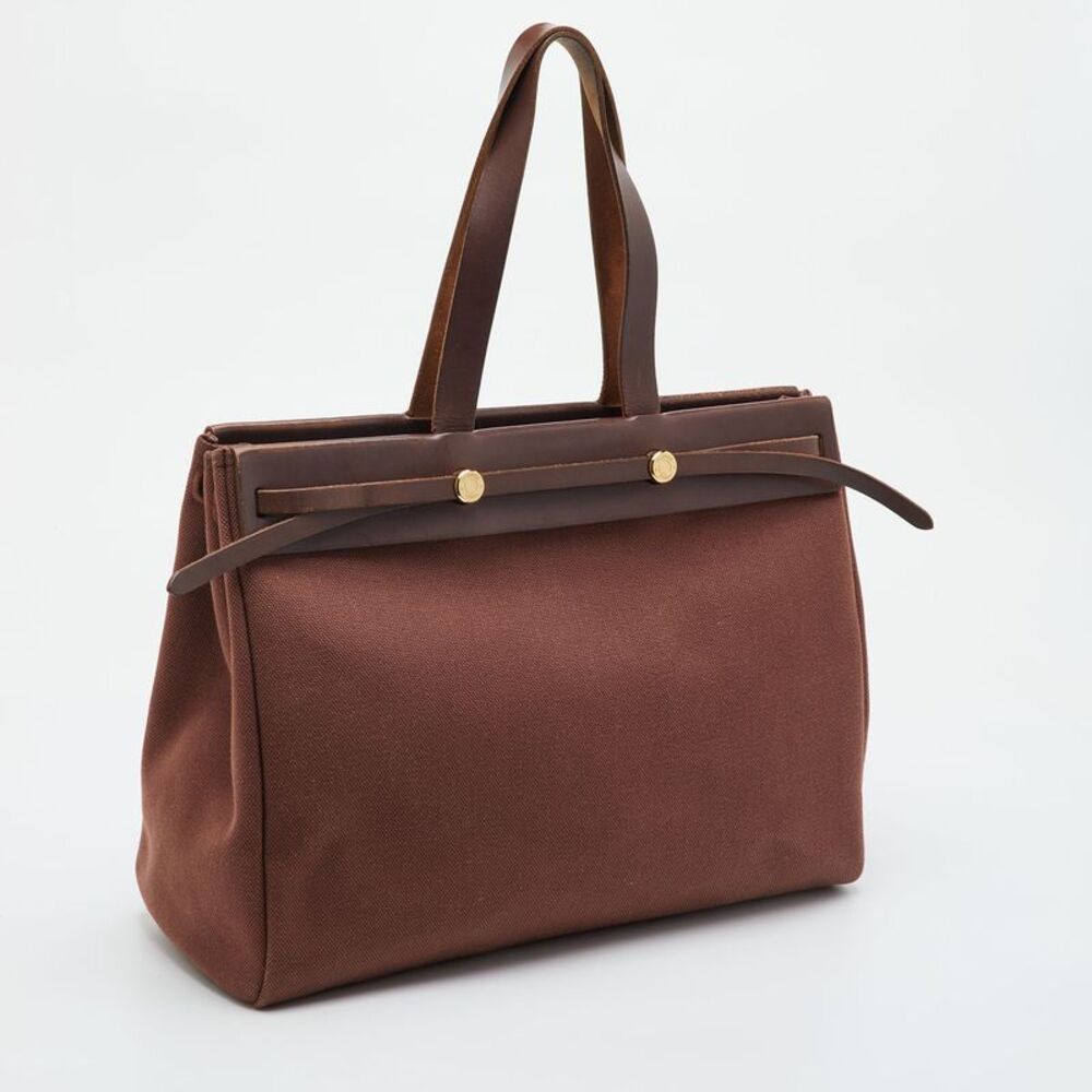 Herm&egrave;s Hunter Herbag Mm Terre Toile Canvas And Vache Cabas Bag - Picture 3 of 7